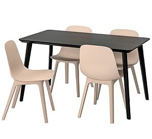Set de masa cu scaune IKEA Lisabo/Odger Black-Beige ( 4 scaune )