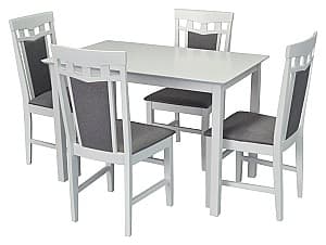 Set de masa cu scaune Evelin GLORIA White + 4 scaune DEPPA R White NV-10WP Grey