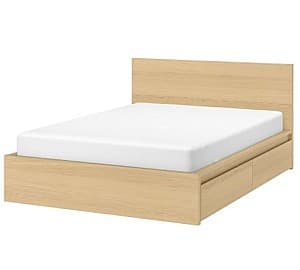 Pat IKEA Malm  Oak Veneer White Lonset, 160×200 cm (4 cutii depozitare)