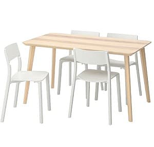 Set de masa cu scaune IKEA Lisabo / Janinge Ash-Veneer/White