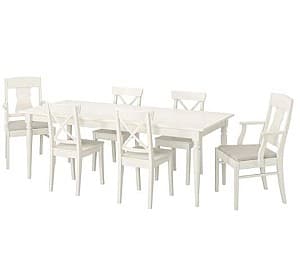 Set de masa cu scaune IKEA Ingatorp / Ingolf Whit  Nordvalla-Beige (6 scaune)