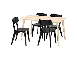 Set de masa cu scaune IKEA Lisabo / Lisabo ash veneer/black 140x78 cm (4 scaune)