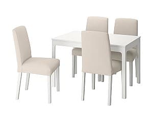 Set de masa cu scaune IKEA Ekedalen / Bergmung White / Hallarp Beige / White 120/180 cm (4 scaune)