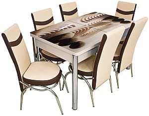 Набор стол и стулья VLM Kelebek II 0450 (6 стульев Merchan Cappuccino/Brown)
