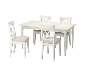 Set de masa cu scaune IKEA Ingatorp/Ingolf Alb/Hallarp Bej (1+4)