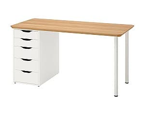 Masa de birou IKEA Anfallare/Alex  bamboo/white 140x65 cm