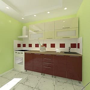 Кухня PS Лена 2м (вверх) High gloss Bordo/Bianco