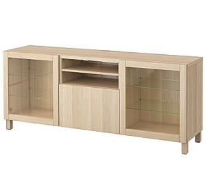 Тумба под ТВ IKEA Besta Lappviken / Sindvik clear glass /White-Oak 180x40x74 см