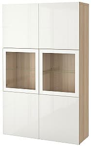 Dulap cu vitrina IKEA Besta antique oak / Selsviken white / glossy clear glass 120x40x192 cm