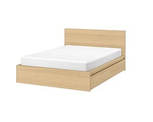 Pat IKEA Malm oak veneer white 160×200 cm (4 cutii depozitare)