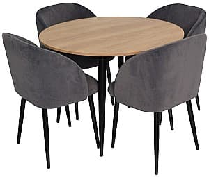 Set de masa cu scaune Evelin DT 402-2 + 4 scaune LC-618 B/Dark Grey 57