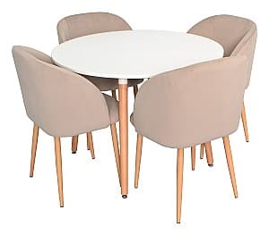 Set de masa cu scaune Evelin DT 402-1 + 4 scaune LC-618WO/Light Beige 8 Velur