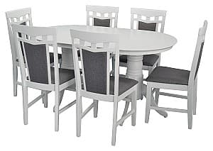 Set de masa cu scaune Evelin HV 24V White + 6 scaune Deppa R White NV-10WP Grey