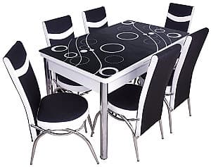 Set de masa cu scaune VLM Kelebek II 2393 (6 scaune Merchan Black/White)