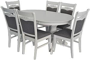 Set de masa cu scaune Evelin HV-33V White + 6 scaune HV-3167 White NV-10WP Grey