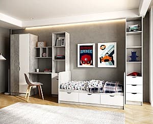 Детская комната ML Mobila Юниор №2 Ателье Светлый(Серый)/Белый