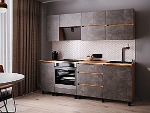 Bucatarie ML Mobila Nais 2.2 m Stejar Auriu/Atelie Inchis(Maro)