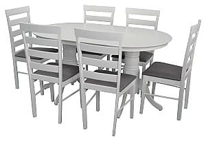Set de masa cu scaune Evelin HV 24V White + 6 scaune Gloria White NV-10WP Grey