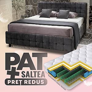 Pat Ambianta Rio 1.6 m Sonoma Inchis + Saltea Salt Confort Clasic 160x200, tapitat, de 2 persoane