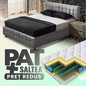 Pat Ambianta Rio 1.6 m Grafit + Saltea Salt Confort Clasic 160x200, tapițat, de 2 persoane