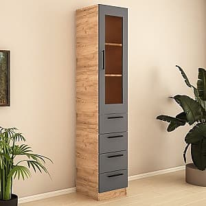Dulap cu vitrina PS PZ-40 (4 sert.) Stejar Auriu / Grafit Gri