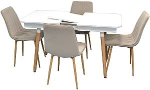 Set de masa cu scaune Evelin DT 431-1R Wo + 4 scaune XR-154 WO/Light Beige8(Bej)