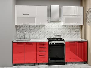 Кухня PS Лена 2м (вверх) High gloss Red/Bianco