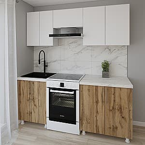 Bucatarie Smartex K1 200 cm Alb / Stejar Închis