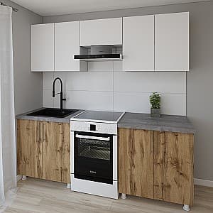 Bucatarie Smartex K1 220 cm Alb / Stejar Închis