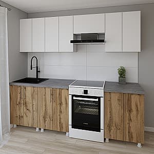 Bucatarie Smartex K1 240 cm Alb / Stejar Închis