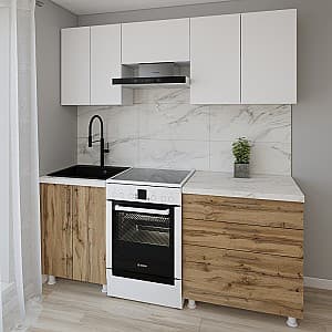 Кухня Smartex K2 200 см Белый / Дуб Темный