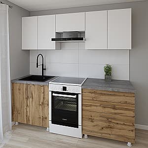 Bucatarie Smartex K2 220 cm Alb / Stejar Închis