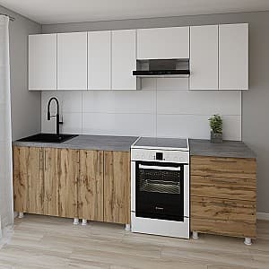 Bucatarie Smartex K2 260 cm Alb / Stejar Închis