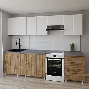 Bucatarie Smartex K2 280 cm Alb / Stejar Închis