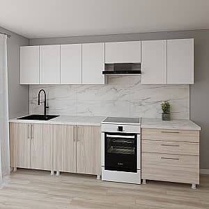 Bucatarie Smartex K2 300 cm Alb / Stejar Deschis