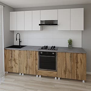 Bucatarie Smartex K3 260 cm Alb / Stejar Închis