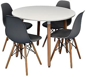 Set de masa cu scaune Evelin DT 402-1 WO + 4 scaune LC-021 Grey (Gri)