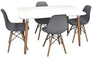 Набор стол и стулья Evelin DT 405-1 WO (Белый / Дерево) + 4 стула LC-021 Grey (Серый)