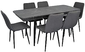 Набор стол и стулья Evelin DT 432-3R B + 6 стульев XR-154 B (Черный) / Grey 5 (Серый)