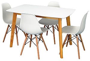 Set de masa cu scaune Evelin Cooper White / Bella Beech + 4 scaune LC-021 White