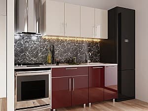 Bucatarie PS Mini (High Gloss) 1.6 m Bianco/Bordo