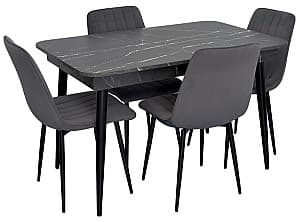 Набор стол и стулья Evelin DT 431-3R B + 4 стула XR-154 B (Черный) / Dark Grey 57 (Темно Серый)