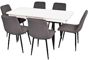 Набор стол и стулья Evelin DT 432-1R B + 6 стула XR-154 B (Черный) / Dark Grey 57 (Темно Серый)