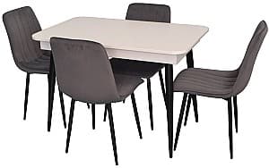 Набор стол и стулья Evelin DT 432-1R B + 4 стула XR-154 B (Черный) / Dark Grey 57 (Темно-Серый)