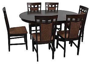 Set de masa cu scaune Evelin Capella V Chocolate +6 scaune Deppa R Chocolate, F-789 Brown