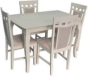 Set de masa cu scaune Evelin HV-29V Light Cream + 4 scaune Deppa R Light Cream / NV-1WP (Bej)