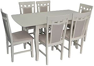 Set de masa cu scaune Evelin HV-29V Light Cream + 6 scaune Deppa R Light Cream / NV-1WP (Bej)