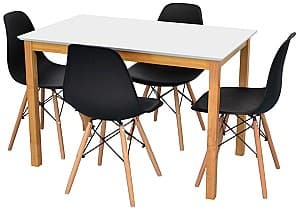 Набор стол и стулья Evelin Gloria White (Белый) / Bella Beech (Натуральный) + 4 стула LC-021 Black (Черный)
