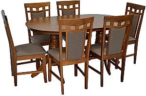 Набор стол и стулья Evelin HV-24V Burnish Oak + 6 стульев Deepa R Burnish Oak / Ekea12 Dark Brown