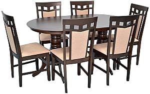 Set de masa cu scaune Evelin HV-24V Chocolate + 6 scaune Deepa R Chocolate / NV-3WP Beige